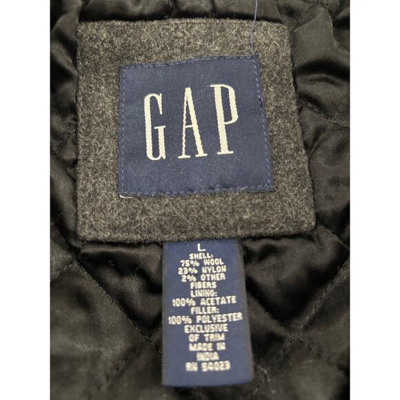 Vtg Wool gap peacoat charcoal gray quilted pockets size L 3 button preppy office - Picture 4 of 8